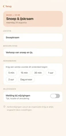 BCW-app: onderdeel met herinnering instellen